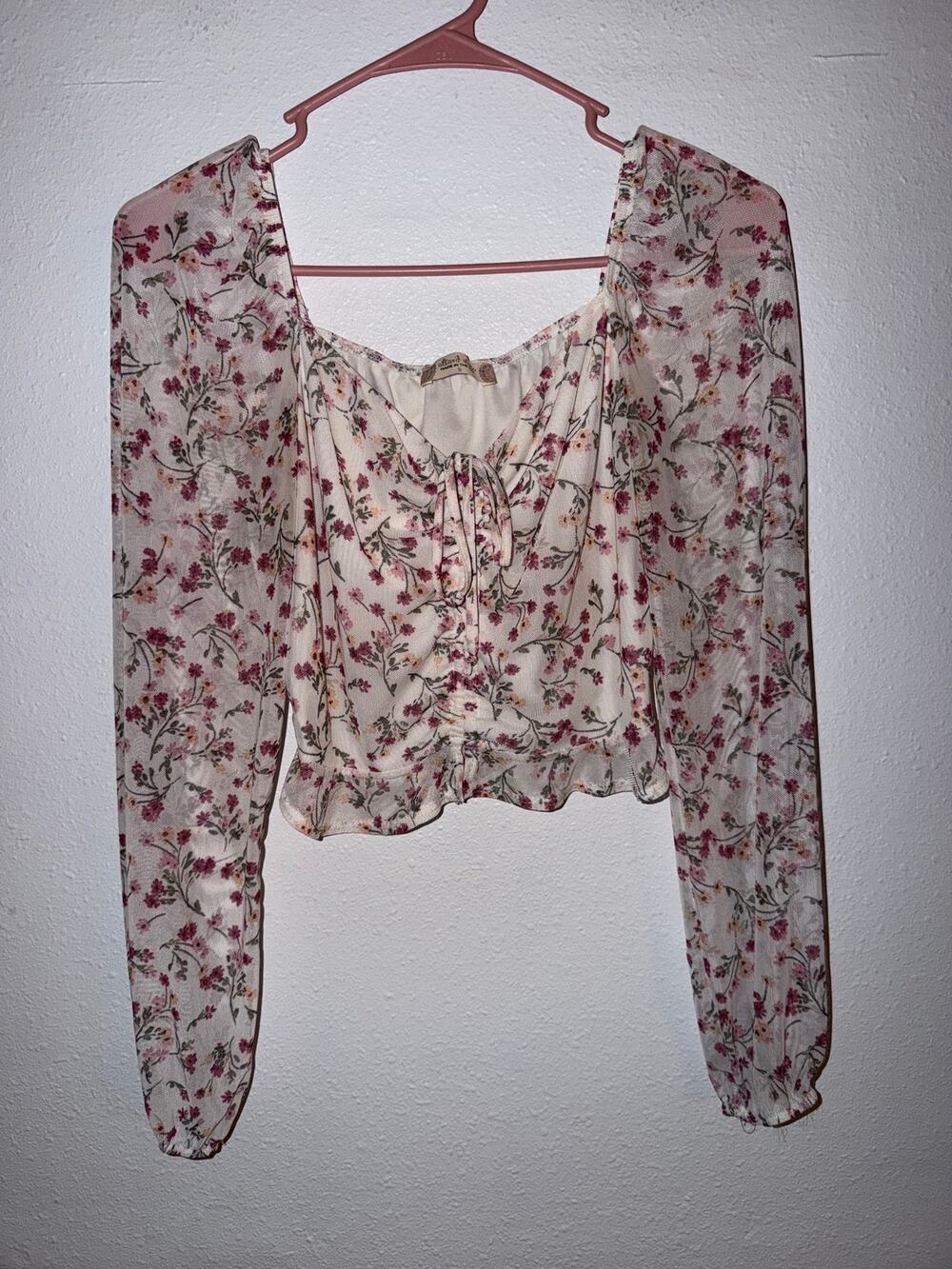 Altar'd State Cream Pink Floral Print Off Shoulder Romantic Fairycore Size S